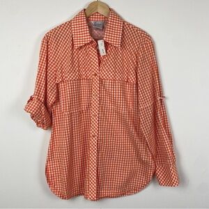Finley Large Orange/white gingham long sleeve vented fishing shirt Sz M